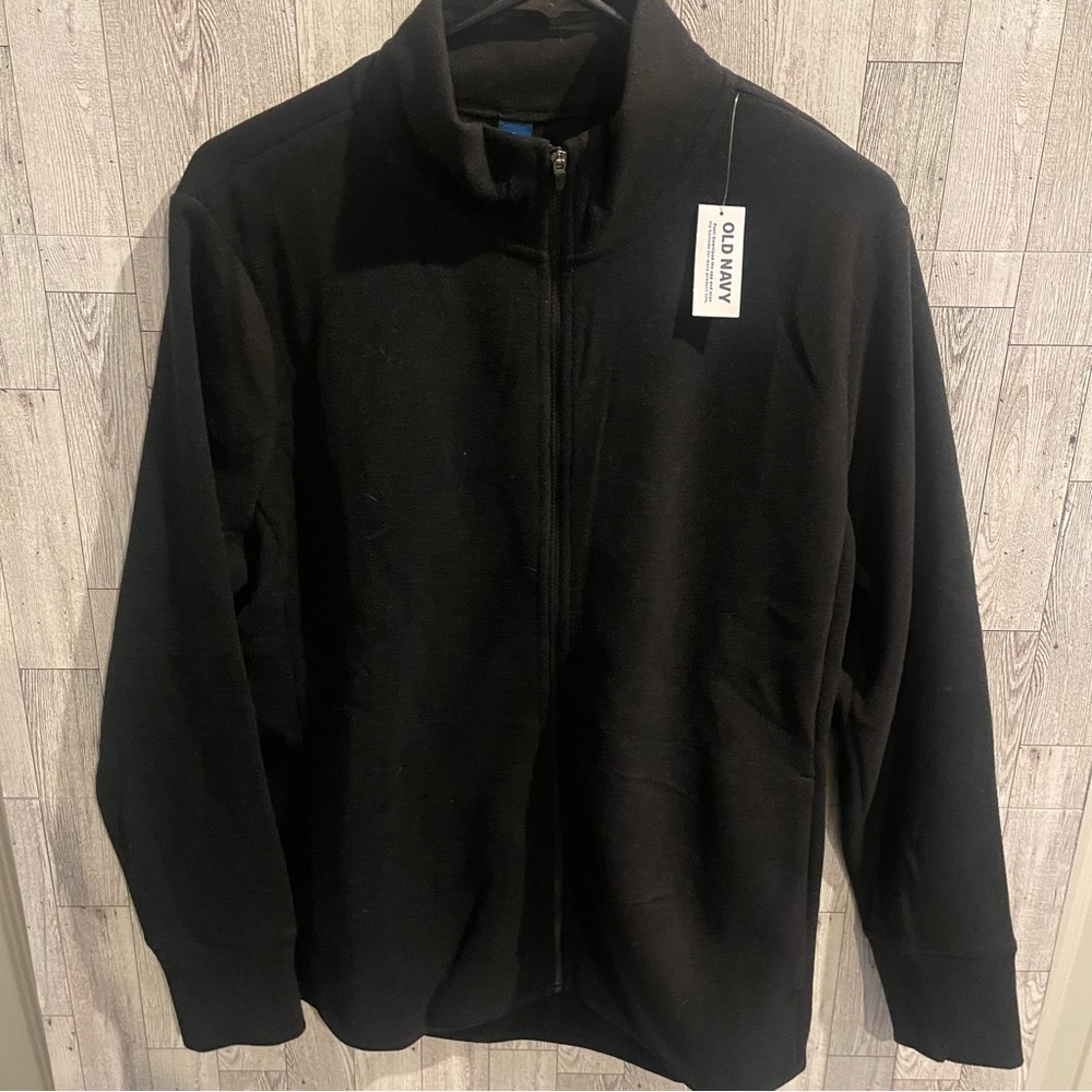 Old Navy, black fleece zip up jacket, size large
